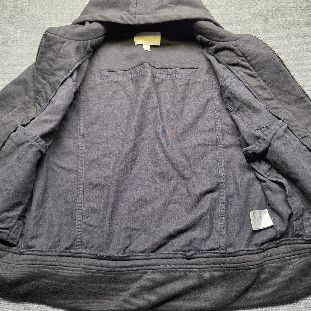 Sun + Stone Mens XL Black Hooded Trucker Jacket Layered Look Full Zip Jacket - Picture 8 of 10